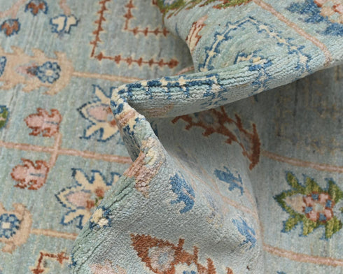 16 Feet Blue Khurgeen Afghan Hand Knotted Wool Runner Rug
